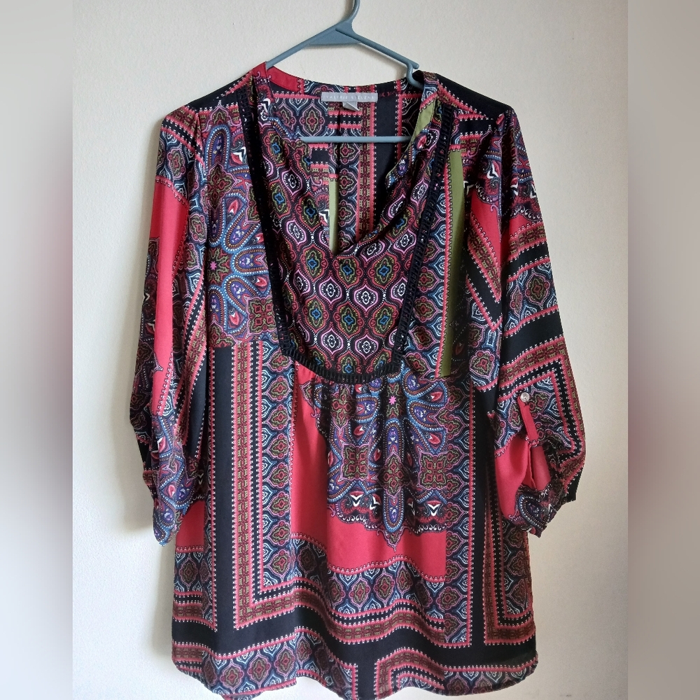 Valerie Stevens Size XL Blouse Roll Tab Sleeves